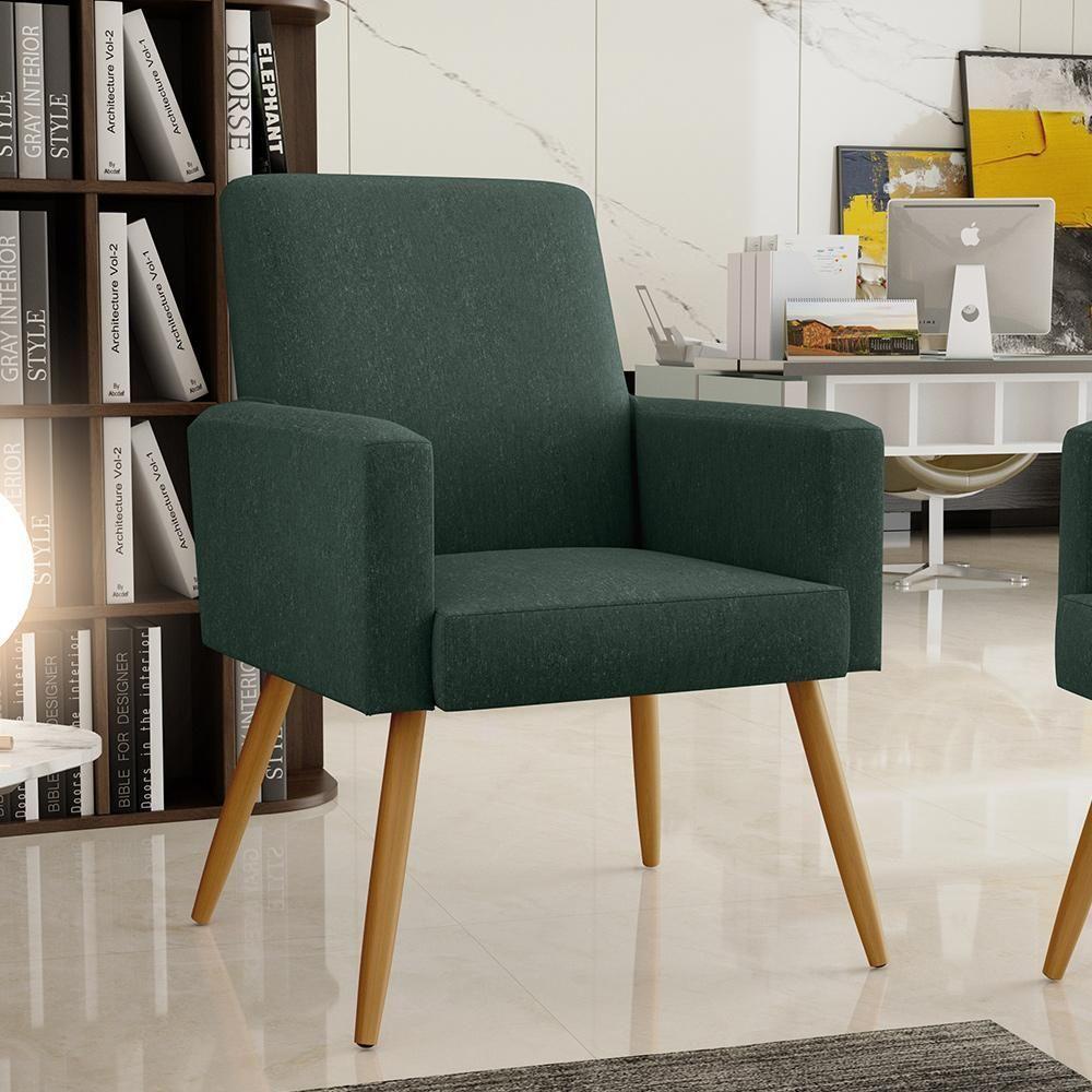 Kit 02 Poltronas Estar Pés Palito Linho Verde Musgo - 10