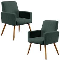 Kit 02 Poltronas Estar Pés Palito Linho Verde Musgo - 1