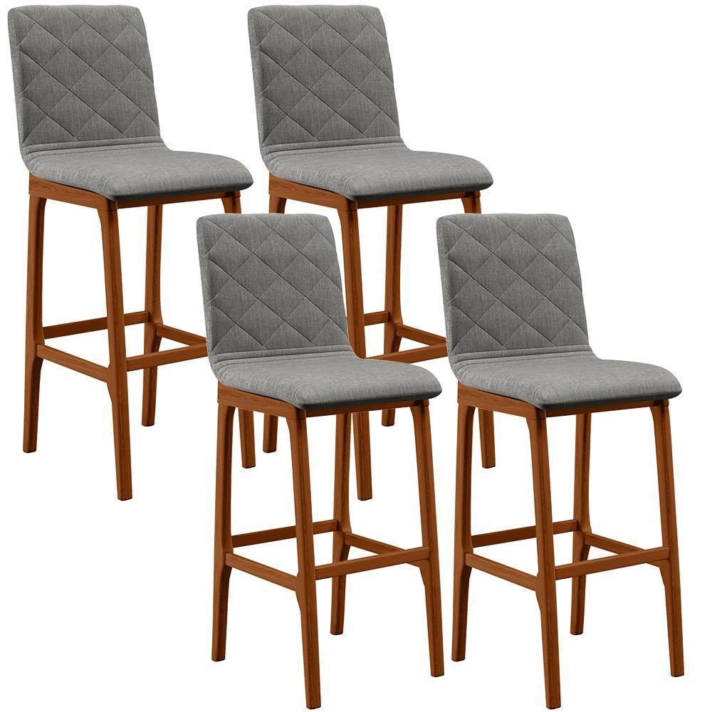 Kit 04 Banquetas Altas Zoe Linho Cinza Escuro - 1