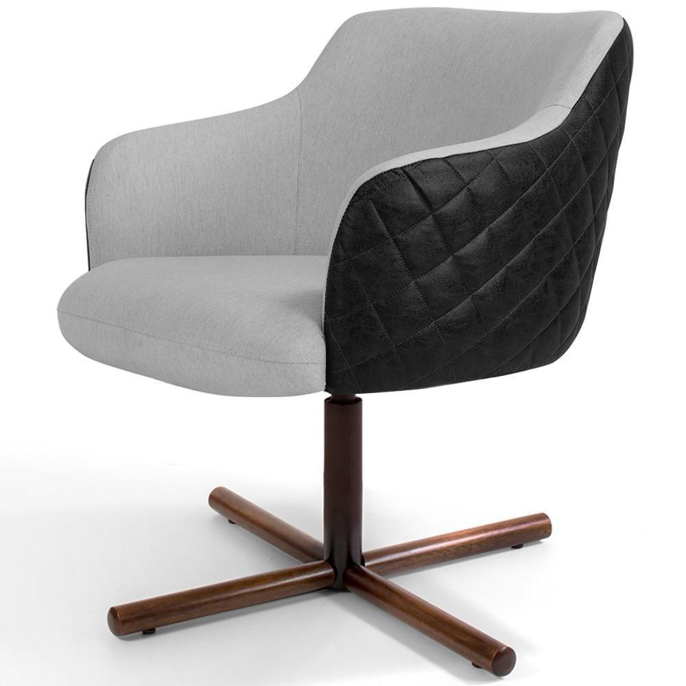 Kit 02 Poltronas Giratória Base X Linho Cinza Corano Preto - 6