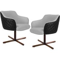 Kit 02 Poltronas Giratória Base X Linho Cinza Corano Preto - 1