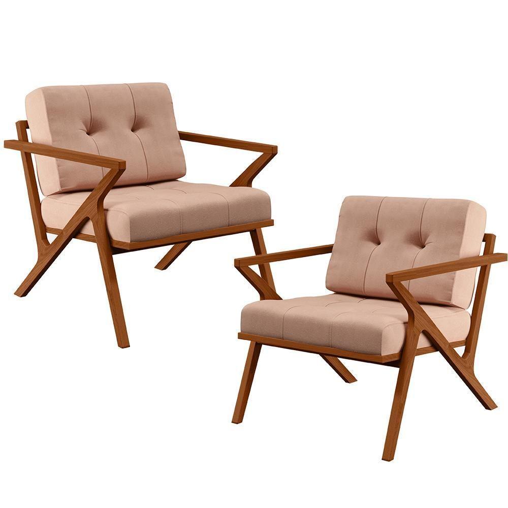 Kit 02 Poltronas Com Cintas De Corano Laís B04 Linho Rosê - 1