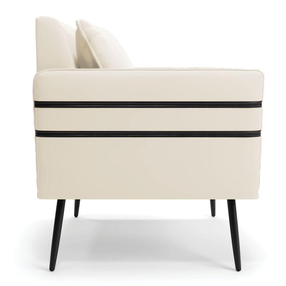 Kit 02 Poltronas Mari Veludo Bege Pés Palito De Ferro Preto - 9