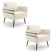 Kit 02 Poltronas Mari Veludo Bege Pés Palito De Ferro Preto - 2