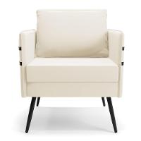 Kit 02 Poltronas Mari Veludo Bege Pés Palito De Ferro Preto - 10