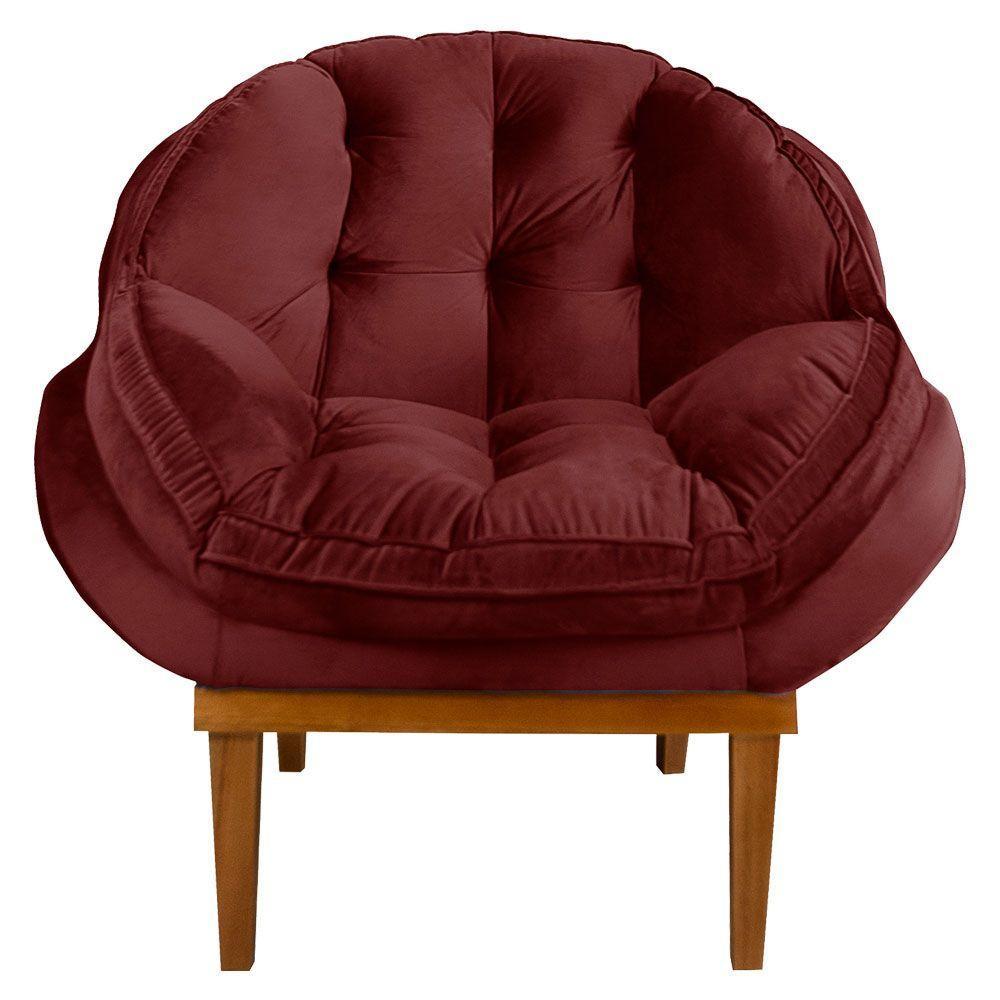 Kit 2 Poltronas Veludo Base Madeira Castanho Marsala - 4