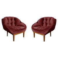 Kit 2 Poltronas Veludo Base Madeira Castanho Marsala - 1