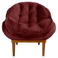 Kit 2 Poltronas Veludo Base Madeira Castanho Marsala