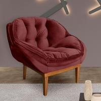 Kit 2 Poltronas Veludo Base Madeira Castanho Marsala - 6