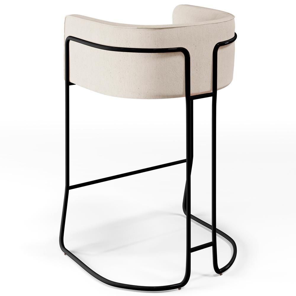 Banqueta Fixa Base De Aço Preto Betina D02 Linho Cru C-443 - 2