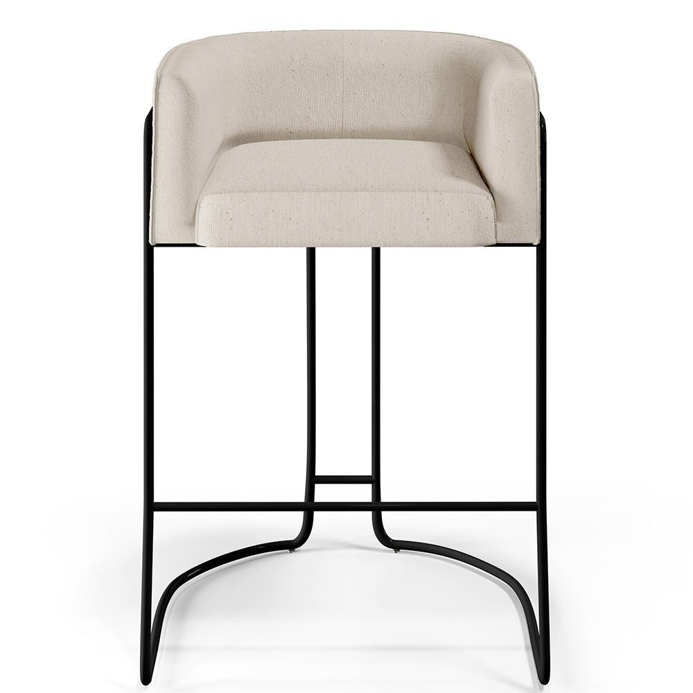 Banqueta Fixa Base De Aço Preto Betina D02 Linho Cru C-443 - 6