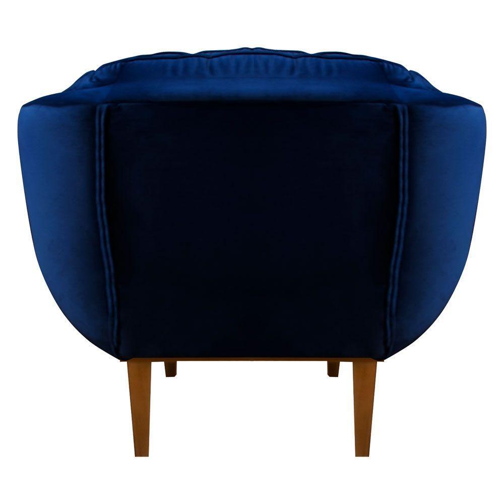 Kit 2 Poltronas Veludo Base Madeira Castanho Azul Marinho - 4