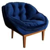 Kit 2 Poltronas Veludo Base Madeira Castanho Azul Marinho - 8