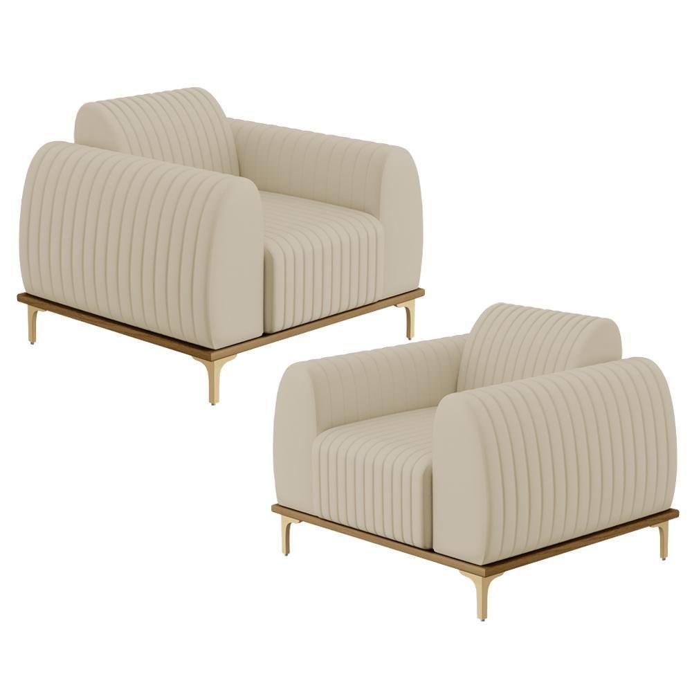 Kit 02 Poltronas Com Pés D'Ouro Molino D02 Corano Bege C-26 - 1