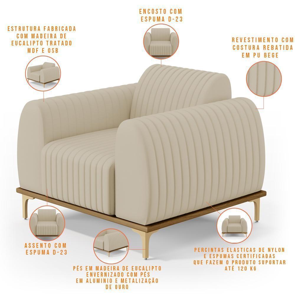 Kit 02 Poltronas Com Pés D'Ouro Molino D02 Corano Bege C-26 - 6