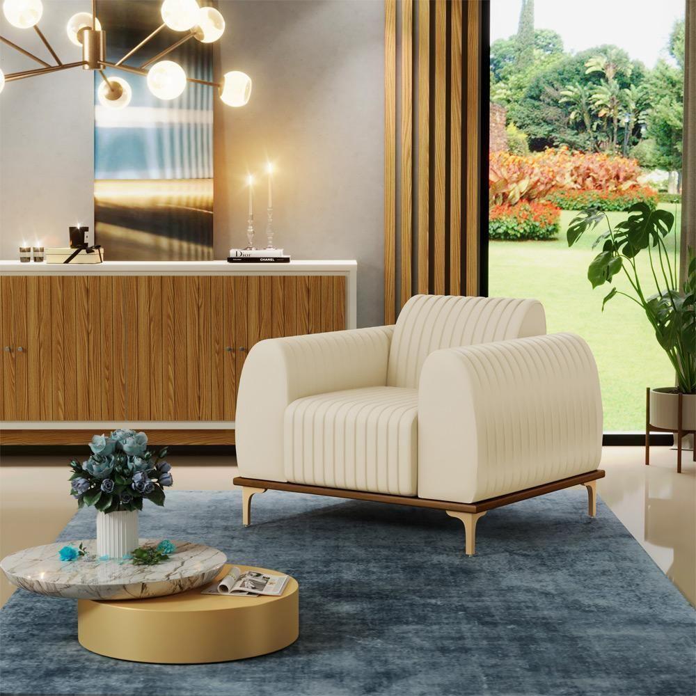 Kit 02 Poltronas Com Pés D'Ouro Molino D02 Corano Bege C-26 - 8