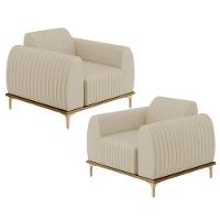 Kit 02 Poltronas Com Pés D'Ouro Molino D02 Corano Bege C-26 - 1