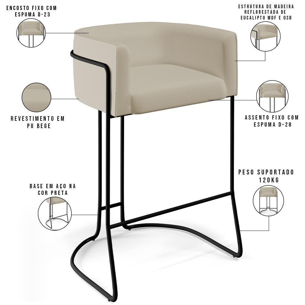 Banqueta Fixa Base De Aço Preto Betina D02 Corano Bege C-26 - 5