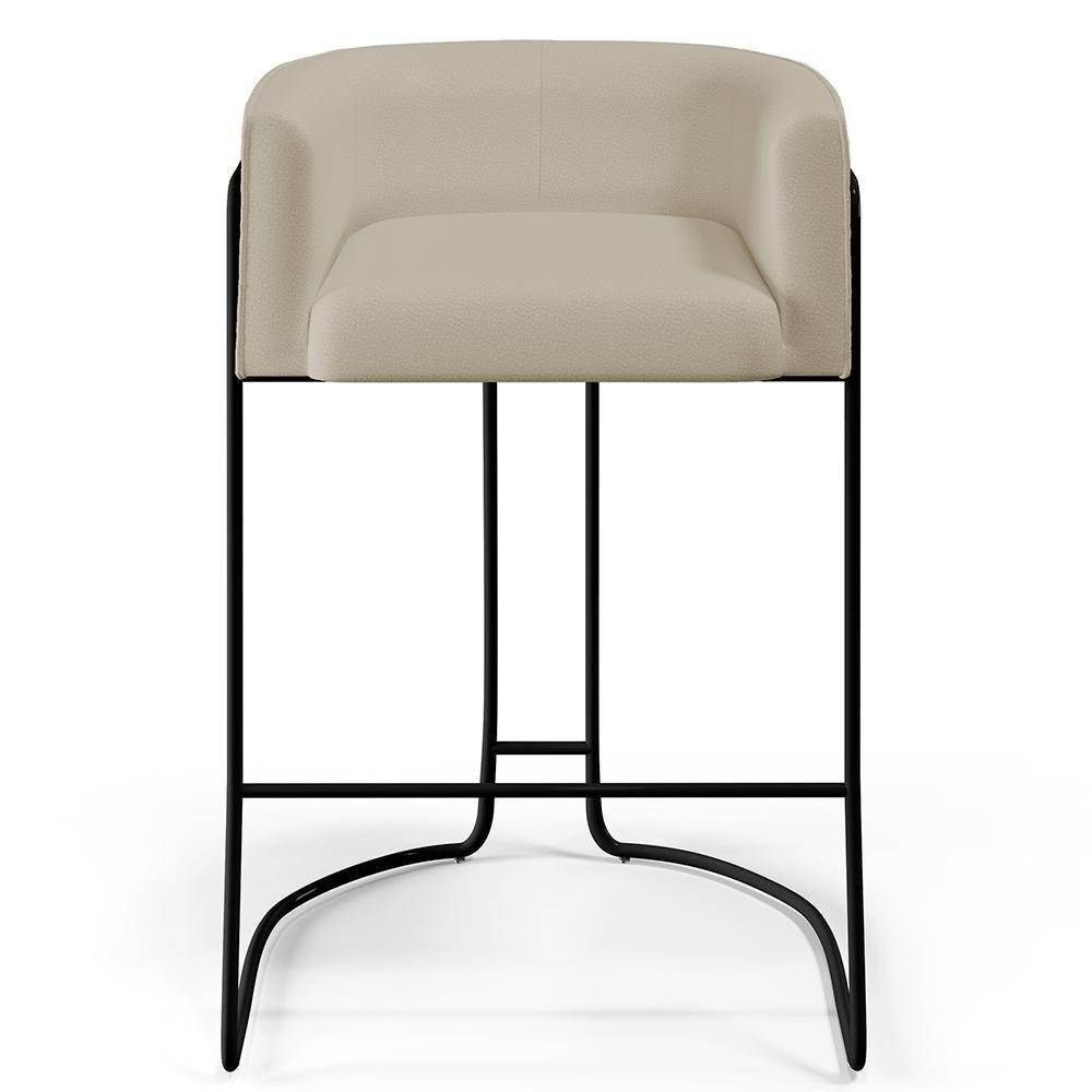 Banqueta Fixa Base De Aço Preto Betina D02 Corano Bege C-26 - 6