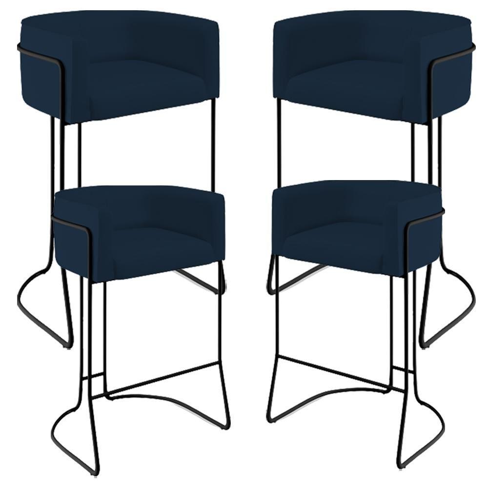 Kit 04 Banquetas Fixa Preto Veludo Azul Oxford C-304 - 1