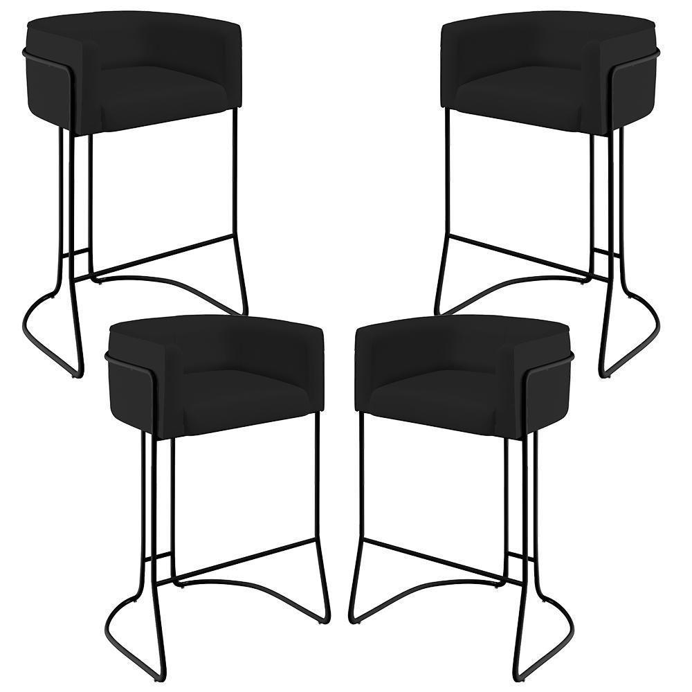 Kit 04 Banquetas Fixa Preto Veludo Preto C-300 - 1