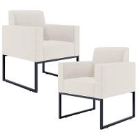 Kit 02 Poltronas E Recepção Base Fixa De Metal Linho Cru - 1