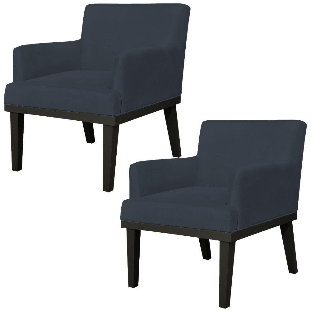 Kit 02 Poltronas Beatriz W01 Suede Preto - 1