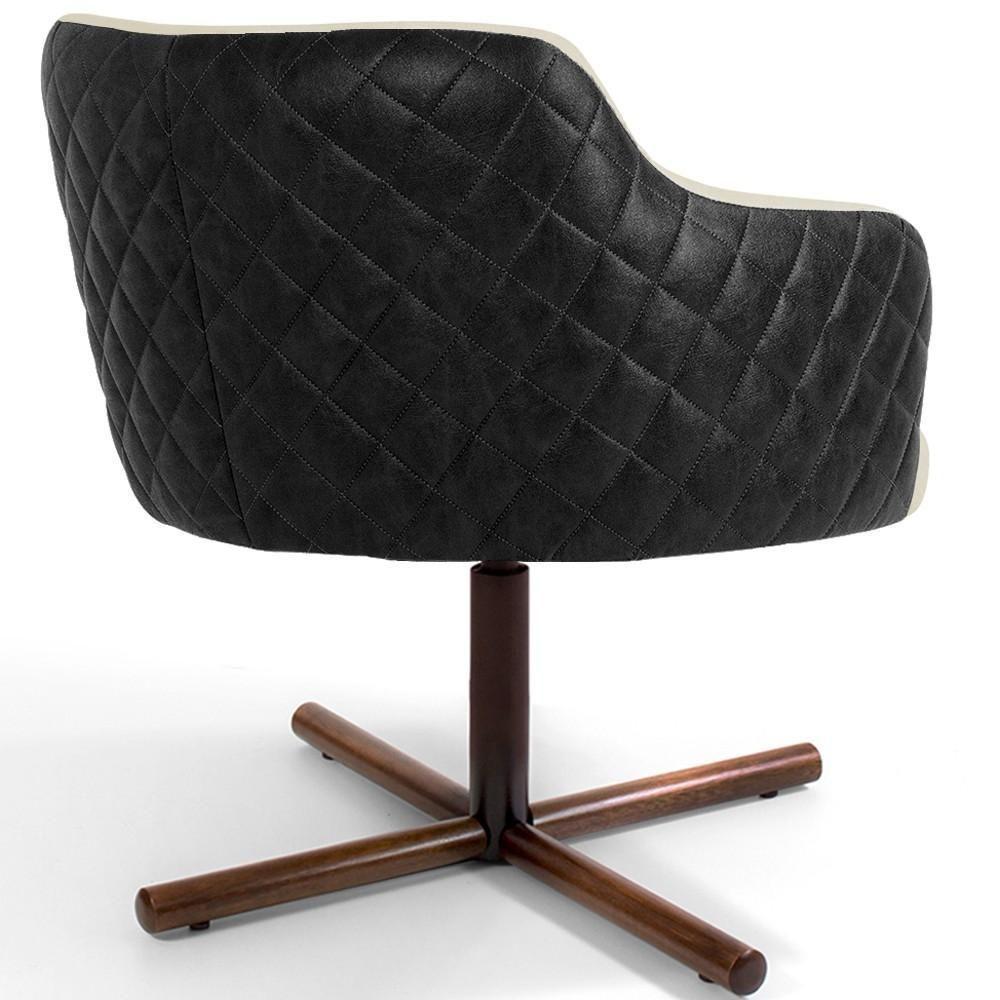 Kit 02 Poltronas Giratória Base X Linho Bege Corano Preto - 4