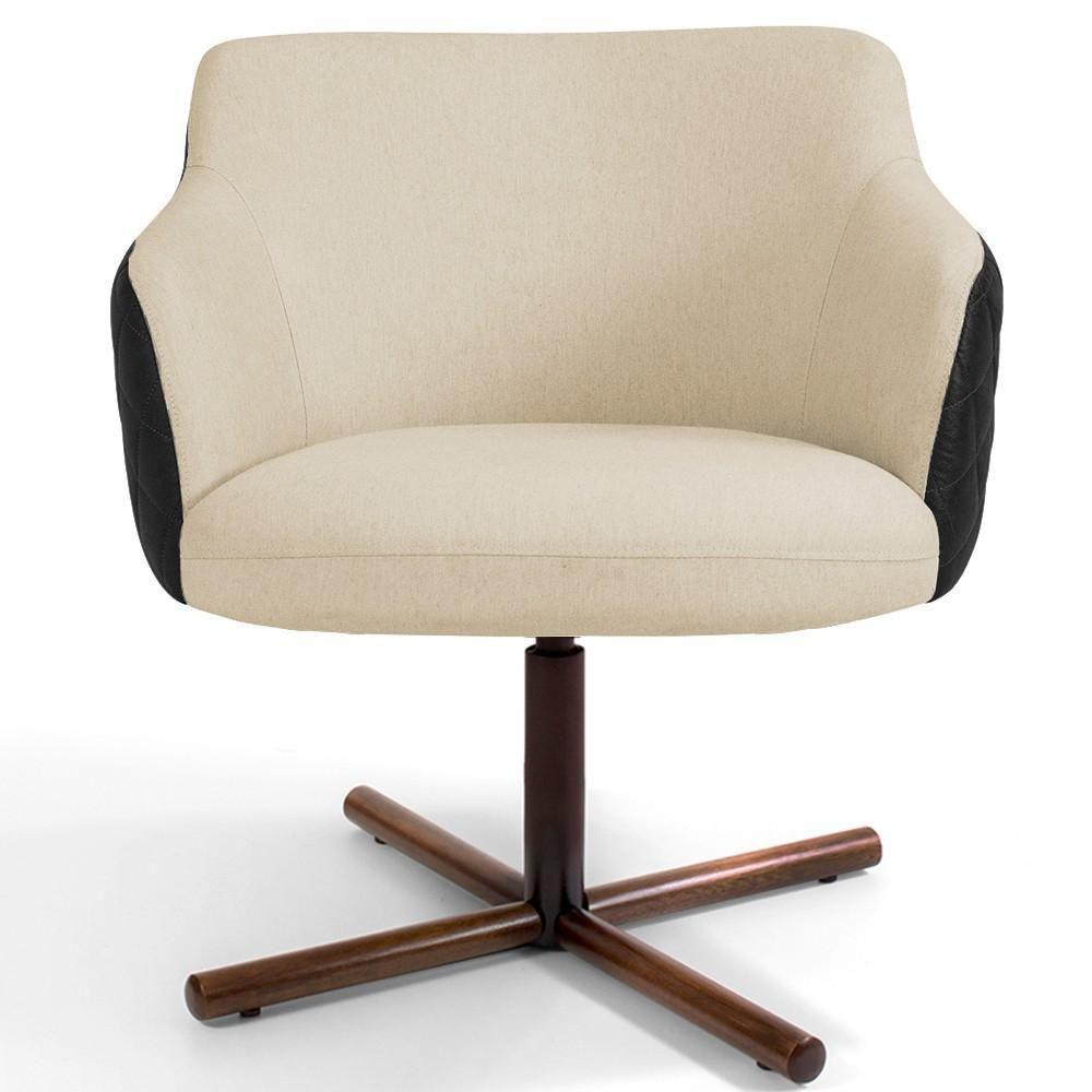 Kit 02 Poltronas Giratória Base X Linho Bege Corano Preto - 6