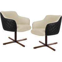 Kit 02 Poltronas Giratória Base X Linho Bege Corano Preto - 1