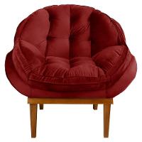 Kit 2 Poltronas Veludo Base Madeira Castanho Vermelho