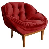 Kit 2 Poltronas Veludo Base Madeira Castanho Vermelho - 5