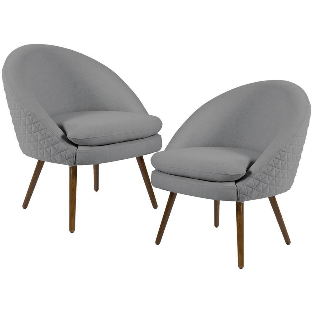 Kit 02 Poltronas Fixa Pés Palito Tressê Linho Cinza C-416 - 1