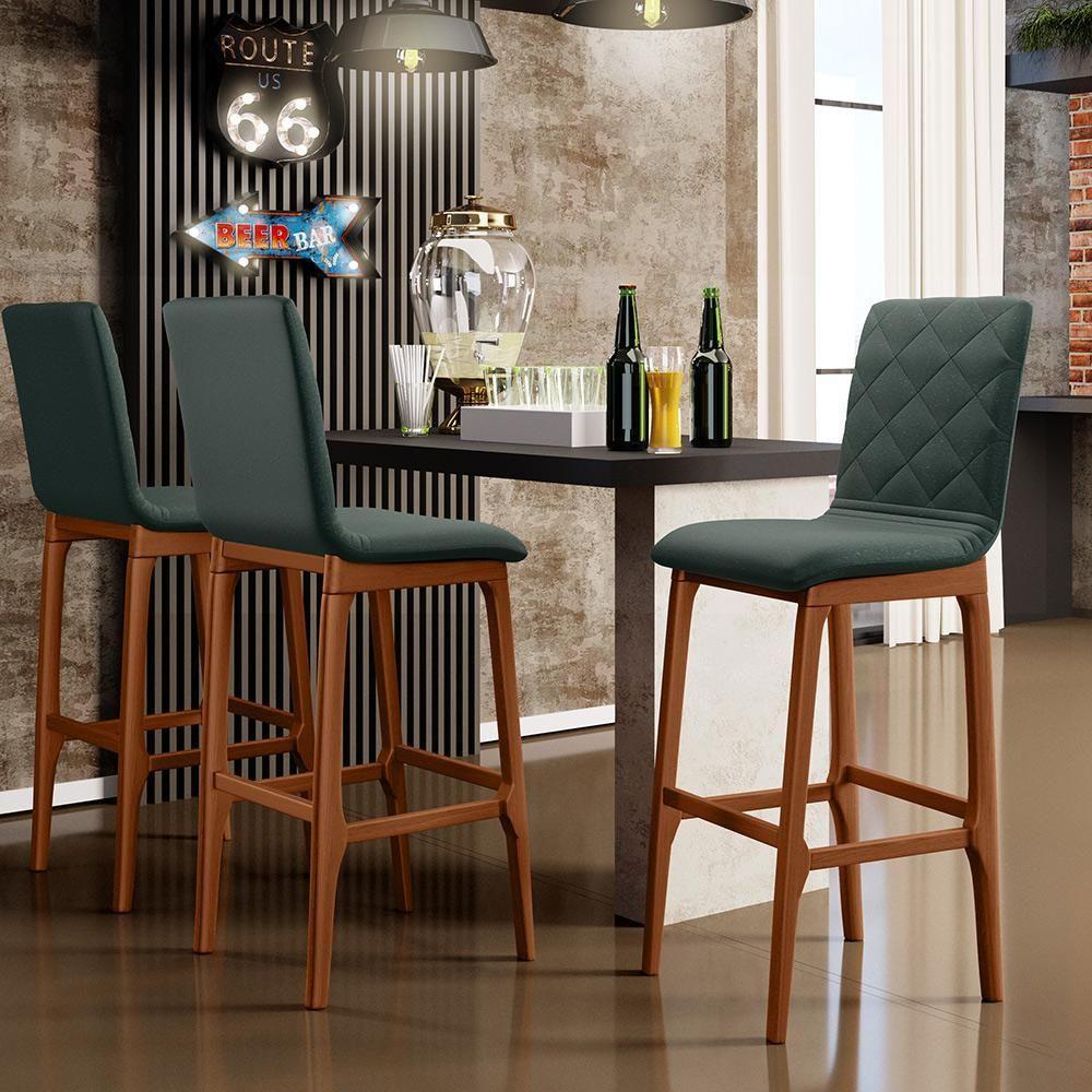 Kit 02 Banquetas Altas Zoe Linho Verde Musgo - 9