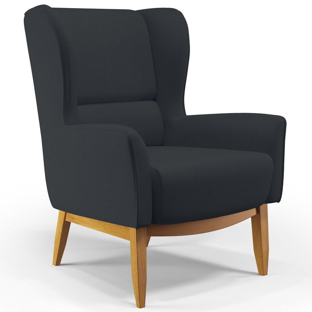 Poltrona Fixa Base De Madeira Milena D02 Linho Chumbo D-465 - 1