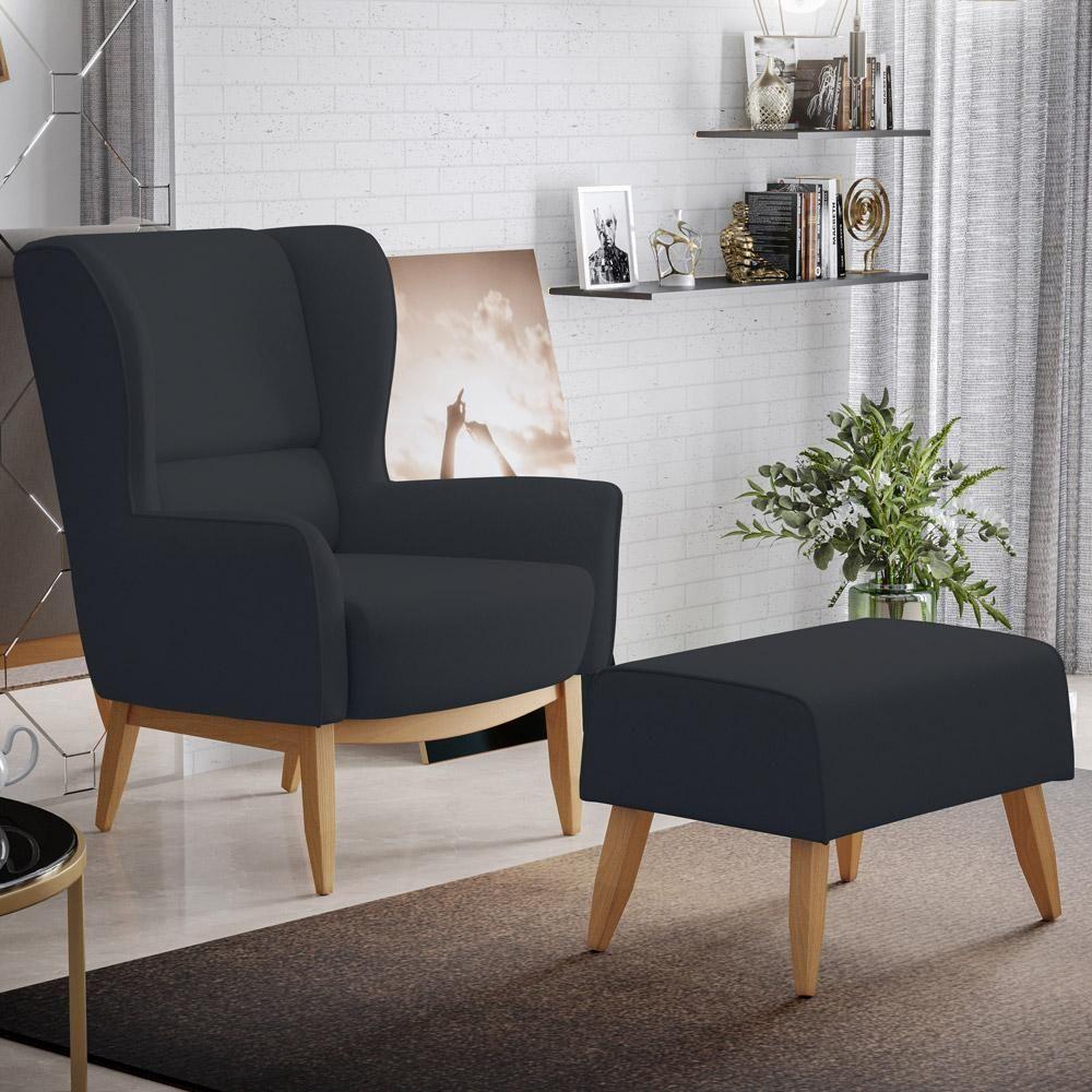 Poltrona Fixa Base De Madeira Milena D02 Linho Chumbo D-465 - 7