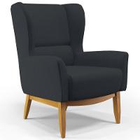 Poltrona Fixa Base De Madeira Milena D02 Linho Chumbo D-465 - 1