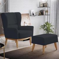 Poltrona Fixa Base De Madeira Milena D02 Linho Chumbo D-465 - 7