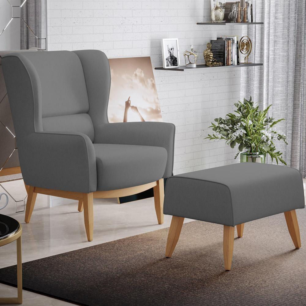 Poltrona Fixa Base De Madeira Milena D02 Veludo Cinza C-317 - 7