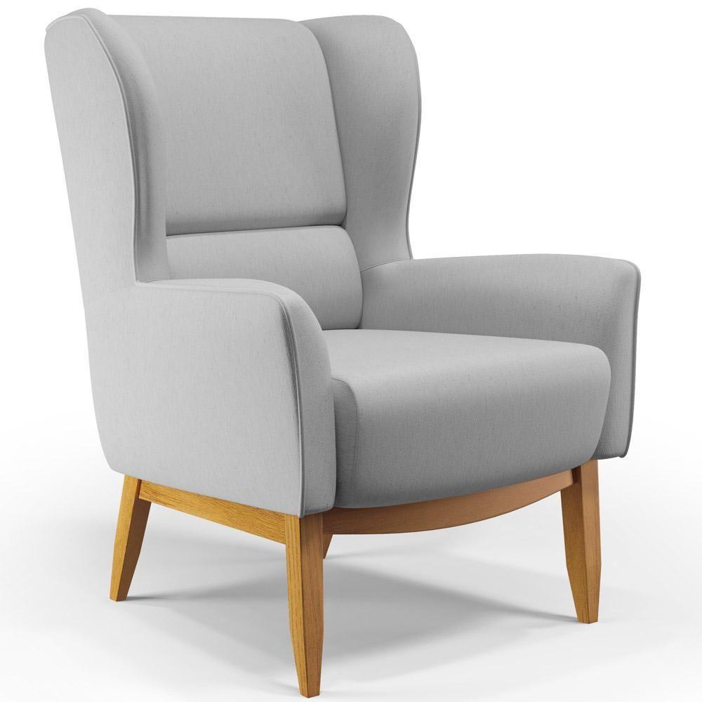 Poltrona Fixa Base De Madeira Milena D02 Linho Cinza D-315 - 1