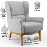 Poltrona Fixa Base De Madeira Milena D02 Linho Cinza D-315 - 5