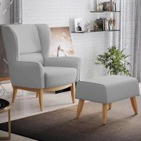 Poltrona Fixa Base De Madeira Milena D02 Linho Cinza D-315 - 7