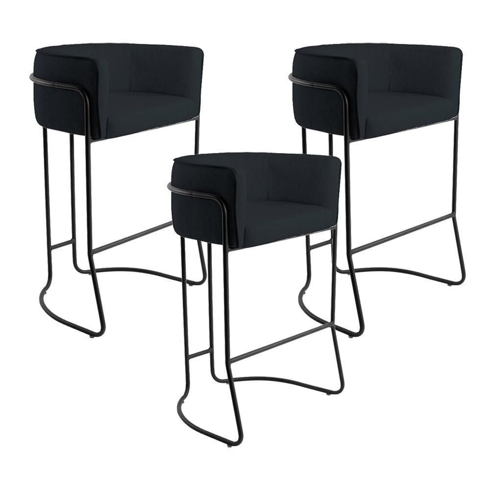 Kit 03 Banquetas Fixa Preto Corano Preto C-05 - 1