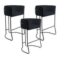 Kit 03 Banquetas Fixa Preto Corano Preto C-05 - 1