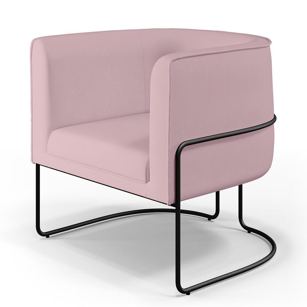 Poltrona Fixa Base De Aço Preto Betina D02 Veludo Rosê C-305 - 1