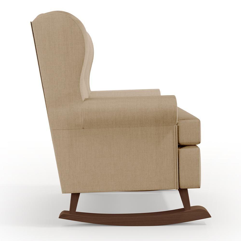 Kit 02 Poltronas Malu Base De Madeira P02 Linho Bege Escuro - 3