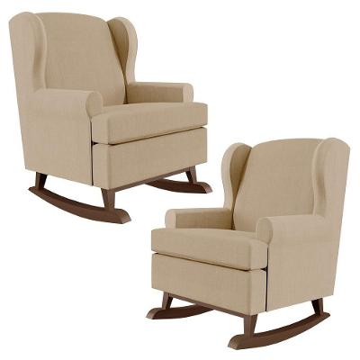 Kit 2 Poltronas De Amamentação Malu P02 Com Balanço Linho Bege Lyam Decor