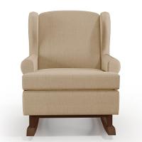 Kit 02 Poltronas Malu Base De Madeira P02 Linho Bege Escuro