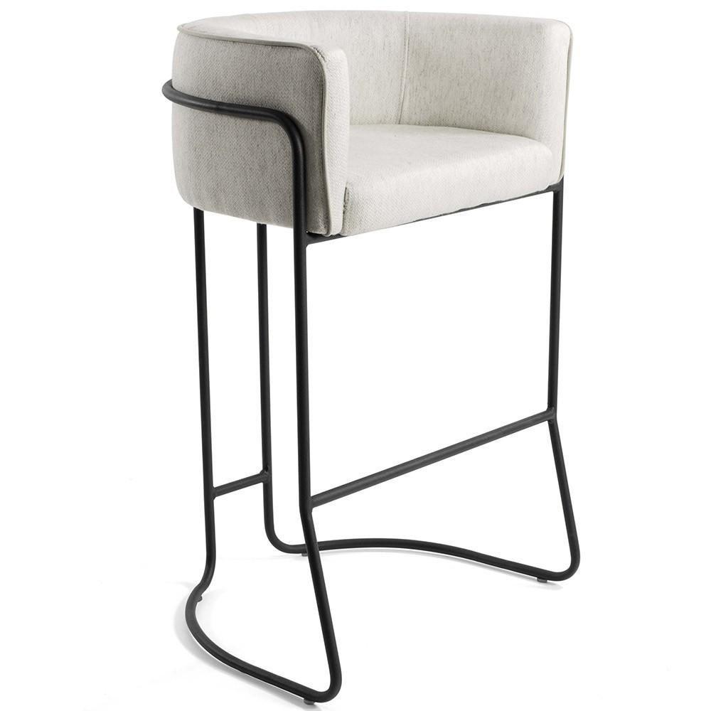 Banqueta Fixa Base De Aço Preto Betina D02 Linho Creme A-48 - 1