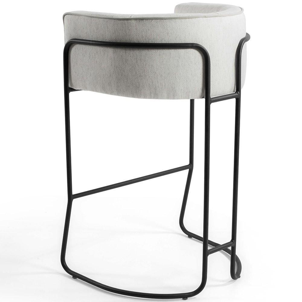 Banqueta Fixa Base De Aço Preto Betina D02 Linho Creme A-48 - 7